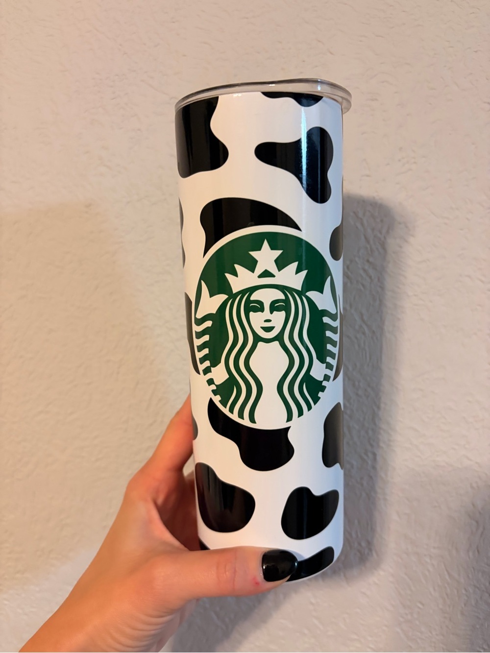 Starbucks Black & White Cow Print Tumbler with Green Logo